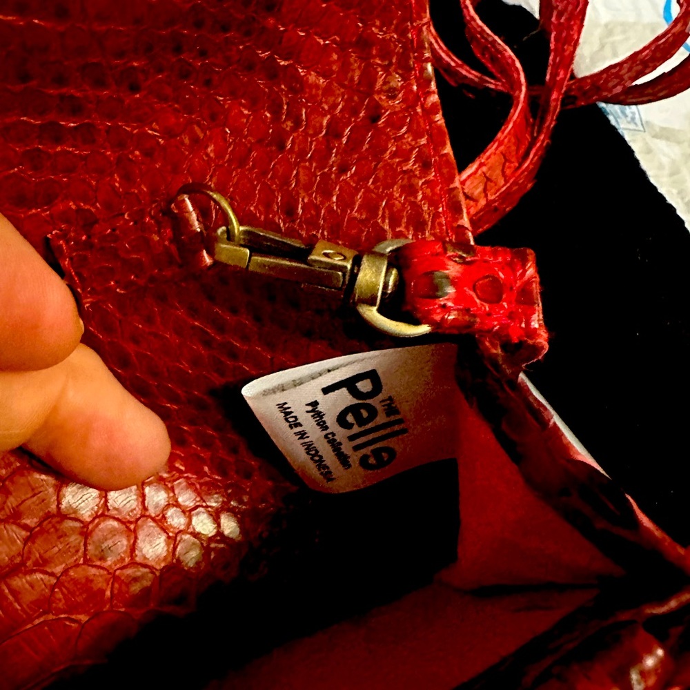 Pelle Collection Natural Python Leather Bifold flip over crossbody wallet ,